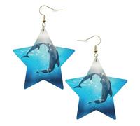 Pendientes de estrella de cuero blanco para mujer, diseño de delfín en el mar, colgantes de aro ligeros y modernos, talla única, Cuero