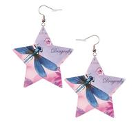 Pendientes de estrella de cuero blanco para mujer, diseño de flor rosa y libélula azul, colgantes de aro ligeros y modernos, talla única, Cuero