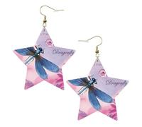 Pendientes de estrella de cuero blanco para mujer, diseño de flor rosa y libélula azul, colgantes de aro ligeros y modernos, talla única, Cuero