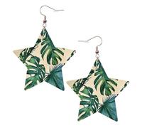 Pendientes de estrella de cuero blanco para mujer, diseño de hojas de plátano verde, colgantes de moda, regalos de fiesta, talla única, Cuero