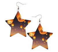 Pendientes de estrella de cuero blanco para mujer, diseño de linternas voladoras chinas, joyería colgante, colgantes de aro ligeros y de moda, talla única, Cuero