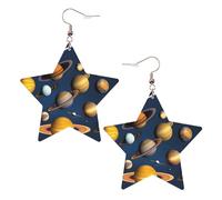 Pendientes de estrella de cuero blanco para mujer, diseño de planetas del sistema solar, regalos de fiesta, colgantes de aro simples, One Size, Cuero, Sin piedra preciosa