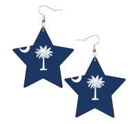 Pendientes de estrella de cuero blanco para mujer, joyería colgante con estampado de bandera de Carolina del Sur, recuerdos de fiesta, colgantes de aro simples, One Size, Cuero, Sin piedra preciosa