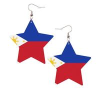 Pendientes de estrella de cuero blanco para mujer, joyería colgante con estampado de bandera de Filipinas, recuerdos de fiesta, colgantes de aro simples, One Size, Cuero, Sin piedra preciosa