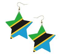 Pendientes de estrella de cuero blanco para mujer, joyería colgante con estampado de bandera de Tanzania, recuerdos de fiesta, colgantes de aro simples, One Size, Cuero, Sin piedra preciosa