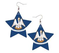 Pendientes de estrella de cuero blanco para mujer, joyería colgante con estampado de bandera del estado de Luisiana, recuerdos de fiesta, colgantes de aro simples, One Size, Cuero, Sin piedra preciosa