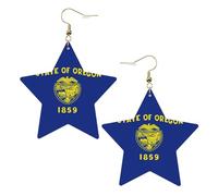 Pendientes de estrella de cuero blanco para mujer, joyería colgante con estampado de bandera del estado de Oregón, recuerdos de fiesta, colgantes de aro simples, One Size, Cuero, Sin piedra preciosa