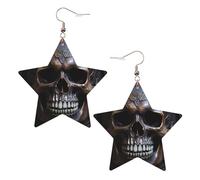 Pendientes de estrella de cuero blanco para mujer, joyería colgante con estampado de calavera de color cobre, recuerdos de fiesta, colgantes de aro simples, One Size, Cuero, Sin piedra preciosa