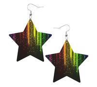 Pendientes de estrella de cuero blanco para mujer, joyería colgante con estampado de neón arcoíris, colgantes de aro ligeros y de moda, talla única, Cuero
