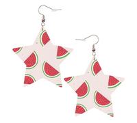 Pendientes de estrella de cuero blanco para mujer, joyería colgante con estampado de sandía rosa, recuerdos de fiesta, colgantes de aro simples, One Size, Cuero, Sin piedra preciosa