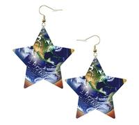 Pendientes de estrella de cuero blanco para mujer, joyería colgante con estampado de tierra cósmica, recuerdos de fiesta, colgantes de aro simples, Talla única, Cuero, Sin piedra preciosa