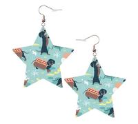 Pendientes de estrella de cuero blanco para mujer, joyería colgante ligera con estampado de perros calientes y limonada, recuerdos de fiesta y decoraciones, talla única, Cuero