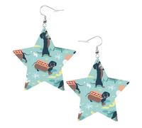 Pendientes de estrella de cuero blanco para mujer, joyería colgante ligera con estampado de perros calientes y limonada, recuerdos de fiesta y decoraciones, talla única, Cuero