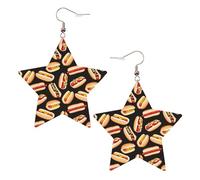 Pendientes de estrella de cuero blanco para mujer, ligeros, divertidos, con estampado de perros calientes, joyas colgantes, recuerdos de fiesta y decoraciones, talla única, Cuero