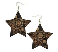 Pendientes de estrella de cuero blanco para mujer - Reloj de engranajes ligeros con estampado de bronce siglo, joyería colgante, recuerdos de fiesta y decoraciones, talla única, Cuero
