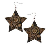 Pendientes de estrella de cuero blanco para mujer - Reloj de engranajes ligeros con estampado de bronce siglo, joyería colgante, recuerdos de fiesta y decoraciones, talla única, Cuero