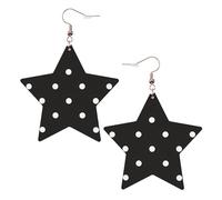 Pendientes de estrella de cuero blanco y moderno para mujer, joyería colgante con estampado de lunares blancos y negros, recuerdos de fiesta, colgantes de aro simples, One Size, Cuero, Sin piedra