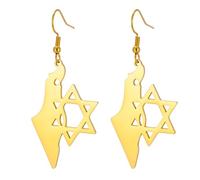 Pendientes de estrella de David para mujer, estrella judía, pendientes con la bandera y mapa de Palestina e Israel, amuleto hebreo, regalo de Judaica, Medio, Acero inoxidable, Sin piedra preciosa