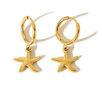 Pendientes de estrella de mar, chapados en oro de 18 quilates, diseño de conchas marinas y ballenas de verano, aretes colgantes de playa chic para mujer, joyería oceánica, 0, Metal, Sin gemas