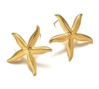 Pendientes de estrella de mar para mujer, chapados en oro de 18 quilates, diseño de estrella de mar, joyería de mar, 0, Metal, Sin gemas