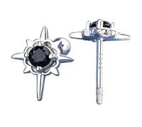 Pendientes de estrella de plata de ley, S999, incrustaciones de circonita cúbica blanca y negra, rosca trasera, 8 x 0,9 cm, forma de estrella para uso diario