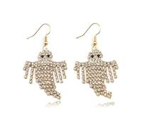 Pendientes de fantasma de diamantes de imitación para mujer, aretes de fantasma de Halloween, bonitos aretes de borla de fantasmas colgantes de disfraces de Halloween para mujer 2025, Zinc, Sin piedra