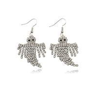Pendientes de fantasma de diamantes de imitación para mujer, aretes de fantasma de Halloween, bonitos aretes de borla de fantasmas colgantes de disfraces de Halloween para mujer 2025, Zinc, Sin piedra