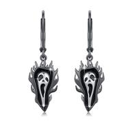 Pendientes de fantasmas góticos, plata de ley 925, diseño de llamas negras, 18 mm de longitud, joyas de Halloween para mujer, 18*10.6mm, Plata de ley, Sin piedra preciosa