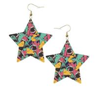 Pendientes de fiesta con patrón de tiburón para mujer, aretes colgantes de estrella brillante, joyería de gota de moda para salir por la noche, One Size, Cuero