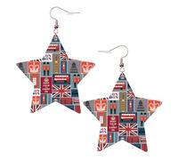 Pendientes de fiesta con símbolos de Inglaterra para mujer, aretes colgantes de estrella brillante, joyería de gota de moda para salir por la noche, One Size, Cuero