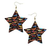 Pendientes de fiesta con texto en inglés "I Love My Dog" para mujer, aretes colgantes de estrella brillante, joyería de gota de moda para salir por la noche, One Size, Cuero