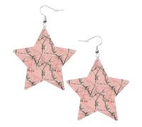 Pendientes de fiesta de camuflaje de hojas rosas para mujer, aretes colgantes de estrella brillante, joyería de gota de moda para salidas nocturnas, One Size, Cuero