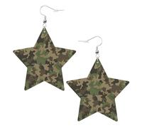 Pendientes de fiesta de camuflaje verde para mujer, aretes colgantes de estrella brillante, joyería de gota de moda para salidas nocturnas, One Size, Cuero