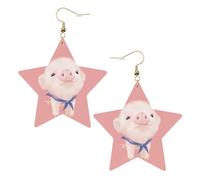 Pendientes de fiesta de cerdo rosa para mujer, aretes colgantes de estrella brillante, joyería de gota de moda para salir por la noche, One Size, Cuero
