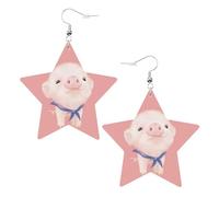 Pendientes de fiesta de cerdo rosa para mujer, aretes colgantes de estrella brillante, joyería de gota de moda para salir por la noche, One Size, Cuero