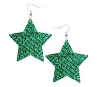Pendientes de fiesta de escamas de pescado verde para mujer, aretes colgantes de estrella brillante, joyería de gota de moda para salir por la noche, One Size, Cuero