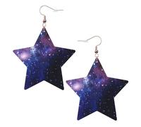 Pendientes de fiesta de galaxia azul y púrpura para mujer, aretes colgantes de estrella brillante, joyería de gota de moda para salir por la noche, One Size, Cuero