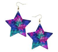 Pendientes de fiesta de hojas coloridas para mujer, aretes colgantes de estrella brillante, joyería de gota de moda para salir por la noche, One Size, Cuero