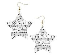Pendientes de fiesta de notas musicales para mujer, aretes colgantes de estrella brillante, joyería de gota de moda para salir por la noche, One Size, Cuero