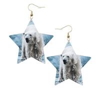 Pendientes de fiesta de oso polar blanco para mujer, aretes colgantes de estrella brillante, joyería de gota de moda para salir por la noche, One Size, Cuero