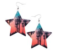 Pendientes de fiesta de palmera y puesta de sol para mujer, aretes colgantes de estrella brillante, joyería de gota de moda para salir por la noche, One Size, Cuero