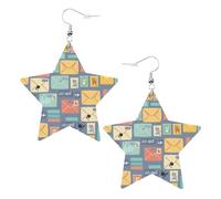 Pendientes de fiesta de papelería postal para mujer, aretes colgantes de estrella brillante, joyería de gota de moda para salidas nocturnas, One Size, Cuero