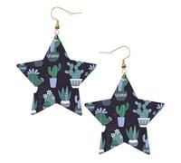 Pendientes de fiesta de plantas suculentas de cactus para mujer, aretes colgantes de estrella brillante, joyería de gota de moda para salir por la noche, One Size, Cuero