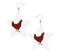 Pendientes de fiesta de pollo rojo para mujer, aretes colgantes de estrella brillante, joyería de gota de moda para salir por la noche, One Size, Cuero
