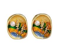 Pendientes de flor con pintura óleo UniqueJewelry Pendientes de flores Textura de aleación Pendiente de mujer presente para mujeres y niñas cuadrados de aleación para