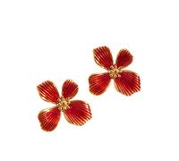 Pendientes de flor de esmalte rojo para mujer Joyería de declaración de moda vintage para regalo de fiesta