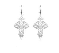 Pendientes de flor de loto bohemios, aretes colgantes de acero inoxidable, budismo, yoga, curación, amuleto, joyería religiosa, talla única, Acero inoxidable, Sin piedra preciosa