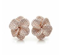 Pendientes de flor tridimensional De Santis para mujer con lóbulo de plata 925 chapada en oro rosa con brillante pavé total de circonitas blancas, diseño romántico y lujoso, joya de ceremonia
