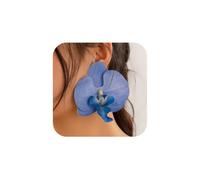 Pendientes de flores artificiales con diseño de orquídea y mariposa grande para mujer, aretes únicos de flores bohemias rosas, aretes de tuerca de flor grande hawaiana, joyería de declaración de playa