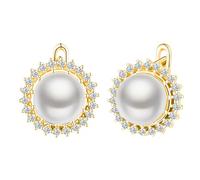 Pendientes de Flores de Perla Circonita para Mujer, Pendientes Aro Plata de Ley 925 de Girasoles, Hermosos Elegantes Pendientes de Boda, Joyas de Orejas Delicadas para Amiga Mamá Esposa Novia Oro